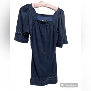 ZER OTANTIK navy blue lace edge women's size 8 lined soft shift dress Turkish